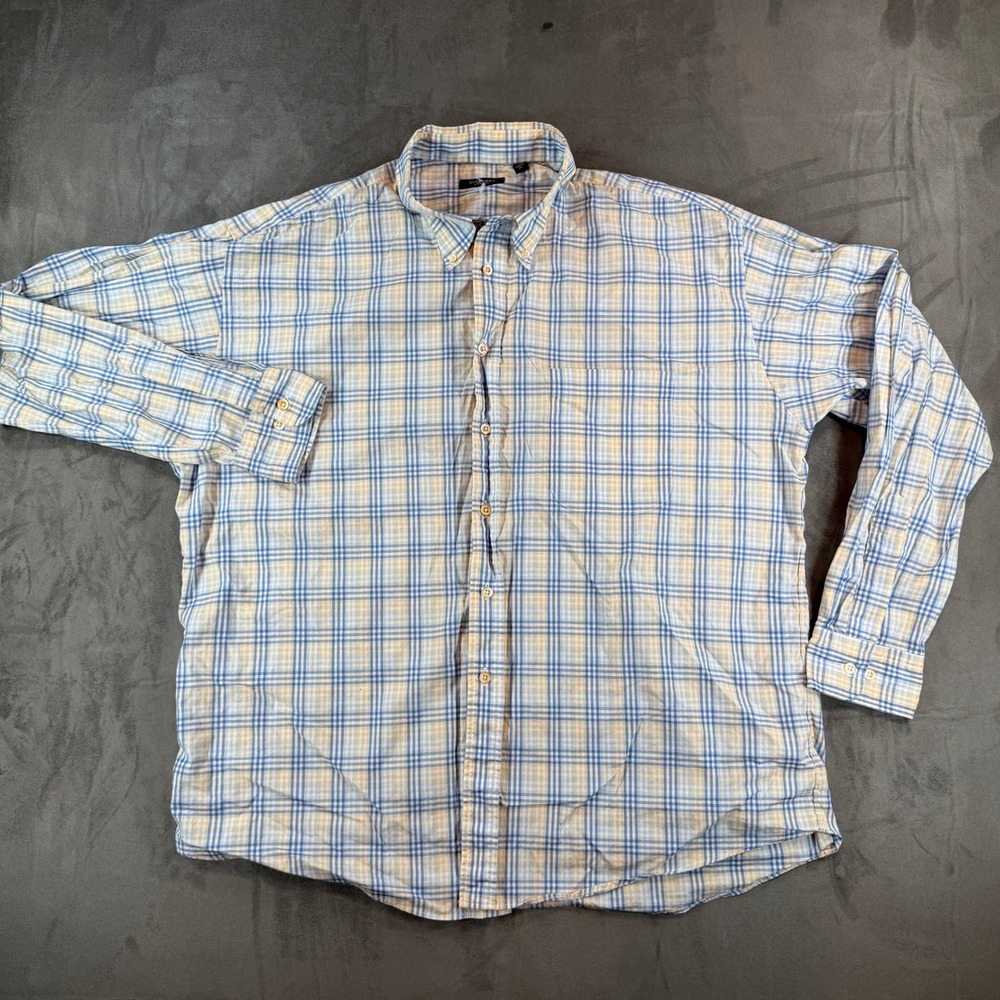 Burberry London Mens XL Blue Tan Plaid Nova Cotton Button Down Shirt USA